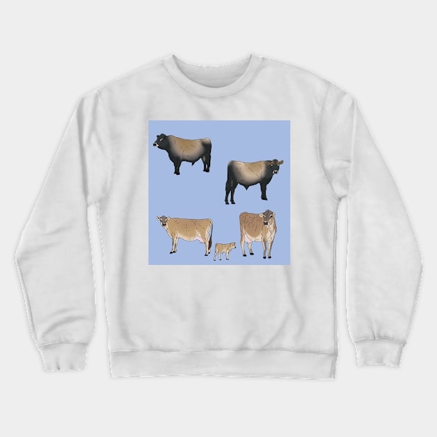 Jersey Cows Pattern Blue Crewneck Sweatshirt by TrapperWeasel